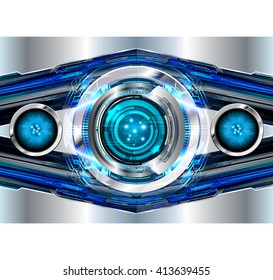 Blue silver abstract hi speed internet technology background illustration. eye scan virus computer. motion move. vector