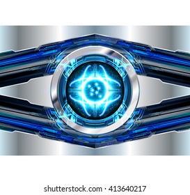 Blue silver abstract hi speed internet technology background illustration. eye scan virus computer. motion move. vector