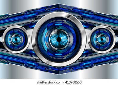 Blue silver abstract hi speed internet technology background illustration. eye scan virus computer. motion move. vector