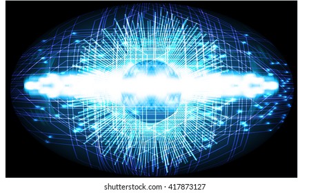 Blue silver abstract hi speed internet technology background illustration. eye scan virus computer. motion move. vector