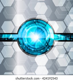 blue silver abstract light hi speed internet technology background illustration, Background conceptual image of digital. eye scan virus computer. motion move graphic, vector. Hexagon pixel