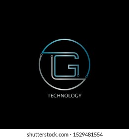 Blue Silver Abstract Techno Circle Line Letter G logo icon design concept  for technology business or more business brand identity.