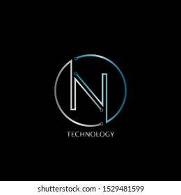 Blue Silver Abstract Techno Circle Line Letter N logo icon design concept  for technology business or more business brand identity.
