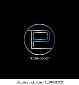 Blue Silver Abstract Techno Circle Line Letter P logo icon design concept  for technology business or more business brand identity.