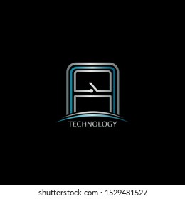 Blue Silver Abstract Techno Line Switch Disconnector Letter A logo icon design concept  for technology business or more business brand identity.