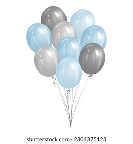 blue and silver balloons isolated. vector illustration. bunch father's day balloon