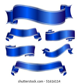 Blue ribbons. Realistic ribbon banners vector collection