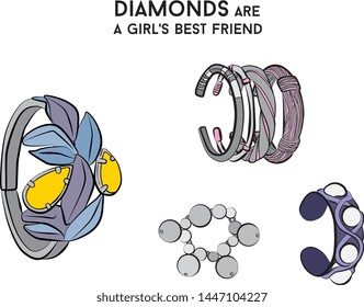 Blue and silver Beautiful bracelet - jewelry set Fashion vector illustration vector  object isolated necklace 
