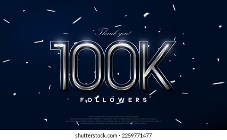 Blue silver design for greeting to 100k followers celebration. Premium vector for poster, banner, celebration greeting.