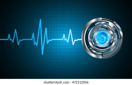 blue silver eye abstract cyber future technology concept background, illustration, circuit. move motion speed. sci-fi. vector, Safety, Closed Padlock on digital. wave. EKG. electrocardiogram