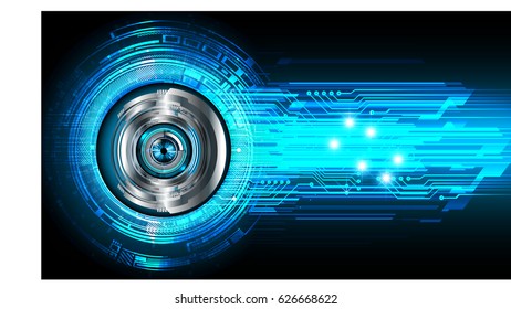 Blue silver eye cyber security concept background. Circuit