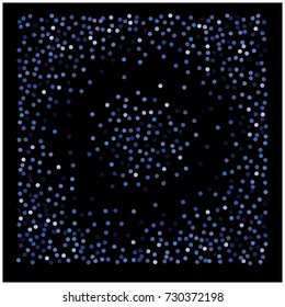 Blue Silver Glitter Snow Confetti on Black. Grainy Festive Border Texture. Party Night Decoration. Christmas, New Year Vector Blue Silver Confetti Background. Abstract Falling Snow. VIP Luxury Glitter