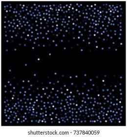 Blue Silver Glitter Snow Confetti on Black. Grainy Festive Border Texture. Party Night Decoration. Christmas, New Year Vector Blue Silver Confetti Background. Abstract Falling Snow. VIP Luxury Glitter