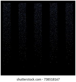 Blue Silver Glitter Snow Confetti on Black. Grainy Festive Border Texture. Party Night Decoration.  