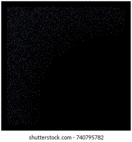 Blue Silver Glitter Snow Confetti on Black. Grainy Festive Border Texture. Party Night Decoration. Christmas, New Year Vector Blue Silver Confetti Background. Abstract Falling Snow. VIP Luxury Glitter