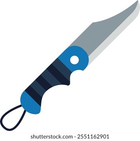 A blue and silver knife with a black handle