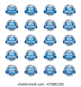 Blue Silver Sale Discount Buttons