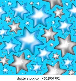 Blue and silver stars seamless pattern. Christmas seamless pattern. Vector illustration.