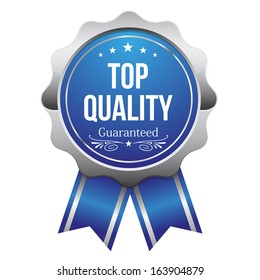 Blue silver top quality badge with ribbon