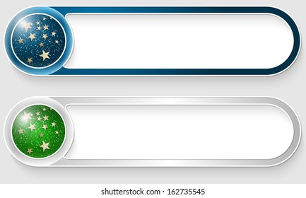 blue and silver vector abstract buttons with stars and falling snow