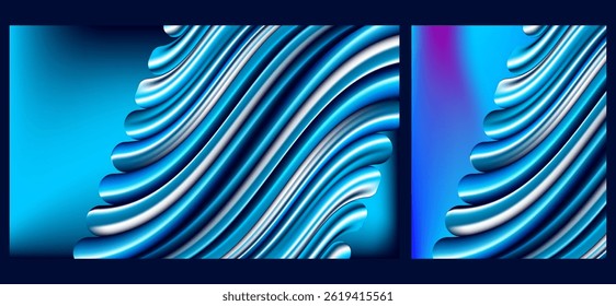 Azul Plata Rayas Onduladas Abstractas Lujo Líquido Tela Metálica Colorido Suave Fluir Seda Ondulado Líneas Fondo