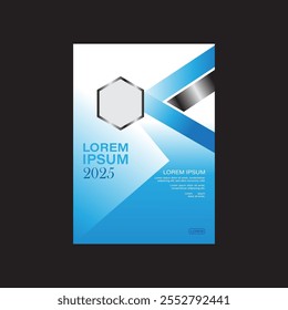  Blue, silver and white Abstract hexagon on white and blue background. A4 size book cover template for annual report, magazine, booklet, proposal, portfolio, brochure, poster