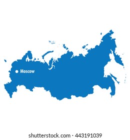 Blue Similar Russia Vector Map With Capital City Moscow. Flat Template For Your Design.