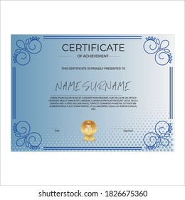 Plantilla de certificado de logro simple y azul 