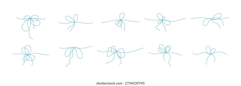  Blue Simple Bow Ribbon Linear Icon Collection for Holiday and Present Design ribbon bow, doodle gift bow, gift wrap symbols, vector illustration