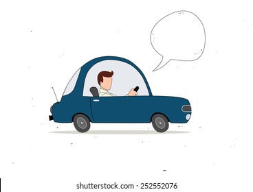 Blue simple cartoon car driver with speech bubble