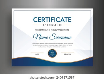 Blue Simple and Clean Creative  Modern, Business, Training Achievement Certificate Template Vector Design