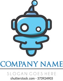 Blue simple flat droid robot logo vector | Alien robot cute professional logo vector mascot