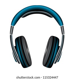 blue Simple Headphones in Silhouette, vector