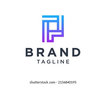Blue Simple Letter P Geometric Style isolated on White Background. Flat Vector Construction Architecture Building Logo Design Template Element.