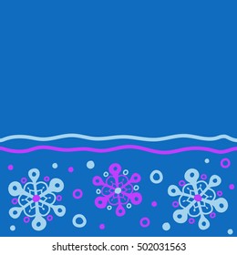 Blue simple seamless Christmas pattern - varied Xmas snowflakes with dots. Horizontal Happy New Year winter background. Vector design for textile, wallpaper, fabric, wrapping paper.