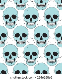 Blue simple skull seamless pattern, vector isolated background
