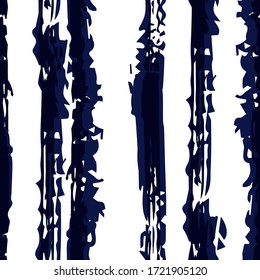 Blaues, einfaches Stripe Vektor Nahtloses Muster. brüchiger Hintergrund. Abstrakte Textur aus dem Indigo-Streifen. Line Water Color Design.