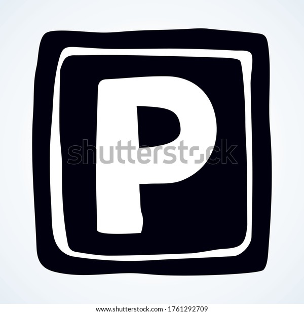 Blue simple way p point stay roadside notice route\
info mark board logo element. Outline black hand drawn flat\
abstract web park square emblem banner design sketch. Doodle art\
cartoon white line style