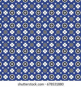 Blue Sindhi Ajrak Pattern, Vector Illustration