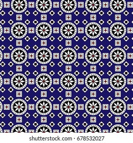 Blue Sindhi Ajrak Pattern, Vector Illustration