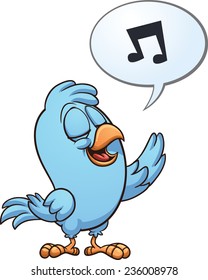 Blue singing bird. Vector clip art illustration with simple gradients. All in a single layer.