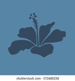 Blue single hibiscus flower. Vector icon with tropical isolated hibiscus flower in watercolor style.