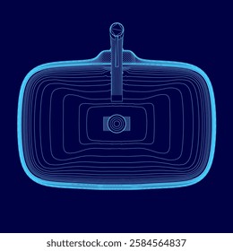 A blue sink with a blue rim and a blue faucet. The sink is shown in a 3D. Top view