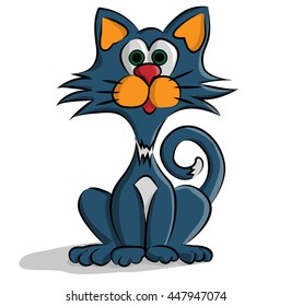 blue sitting cute cat with orange ears and cheeks