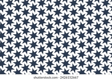 Blue six point stars a symmetrical seamless pattern on white background. Geometric shapes repeat vector illustration for wrapping, printing, textile badge