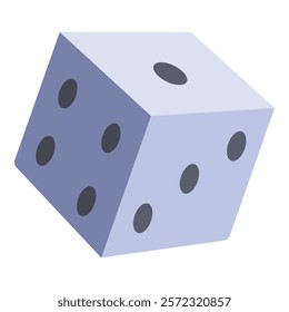 Blue six sided dice falling through the air, showcasing three of its sides