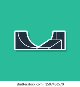 Blue Skate park icon isolated on green background. Set of ramp, roller, stairs for a skatepark. Extreme sport.  Vector Illustration