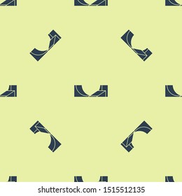Blue Skate park icon isolated seamless pattern on yellow background. Set of ramp, roller, stairs for a skatepark. Extreme sport.  Vector Illustration