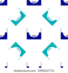 Blue Skate park icon isolated seamless pattern on white background. Set of ramp, roller, stairs for a skatepark. Extreme sport.  Vector Illustration