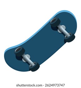 Blue skateboard deck in cartoon style with trucks and wheels